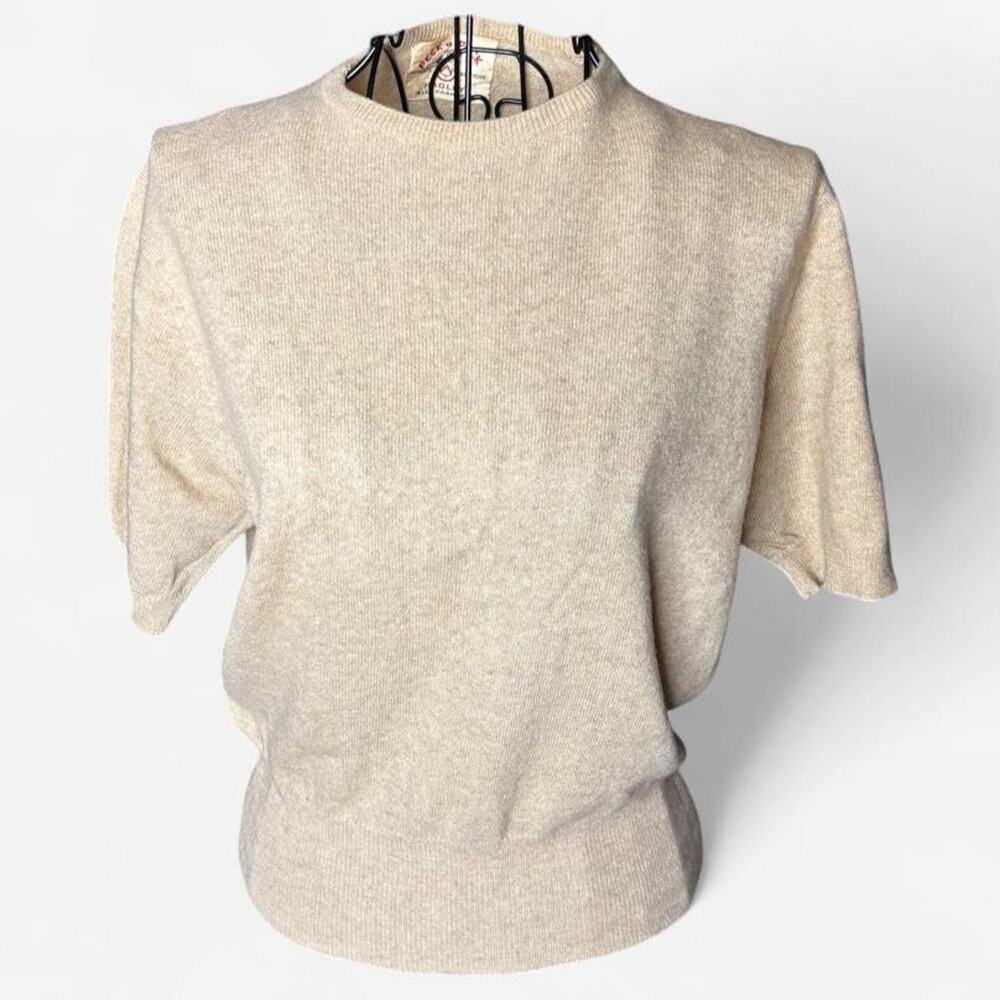 Vintage Peck & Peck Fifth Ave Hadley All Cashmere Short Sleeve Knit Top Tan
